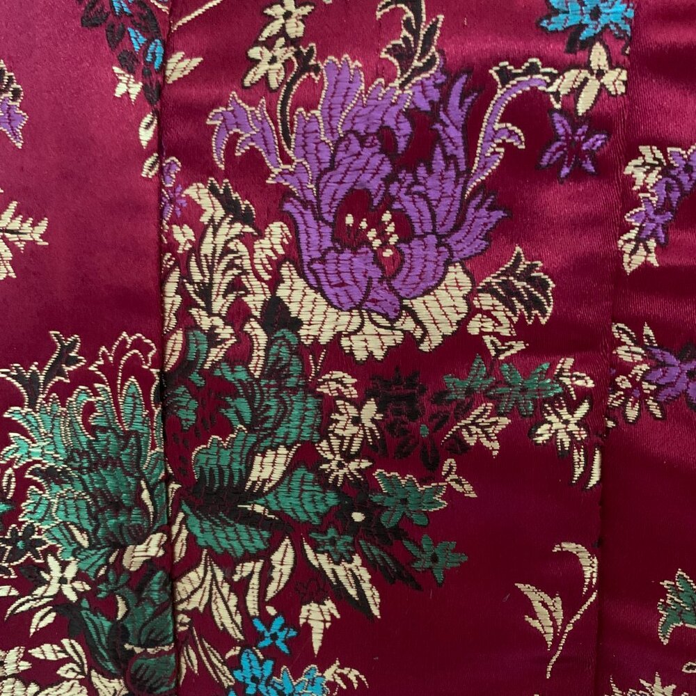 Vintage Red Floral Brocade Sleeveless Satin Top Cheongsam V-Neck Blouse S - Picture 8 of 9